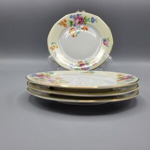 Vtg TK Thuny Czechoslovakia Lexington Floral 4 Dessert Plates Gold Trim 7.5"